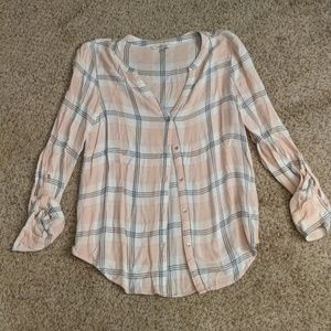Calvin Klein pink gray plaid l/s shirt